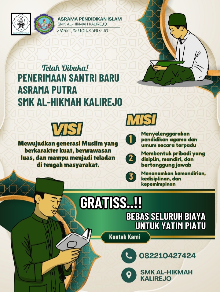 Asrama Islam SMK Al-Hikmah Kalirejo Buka Santri Baru