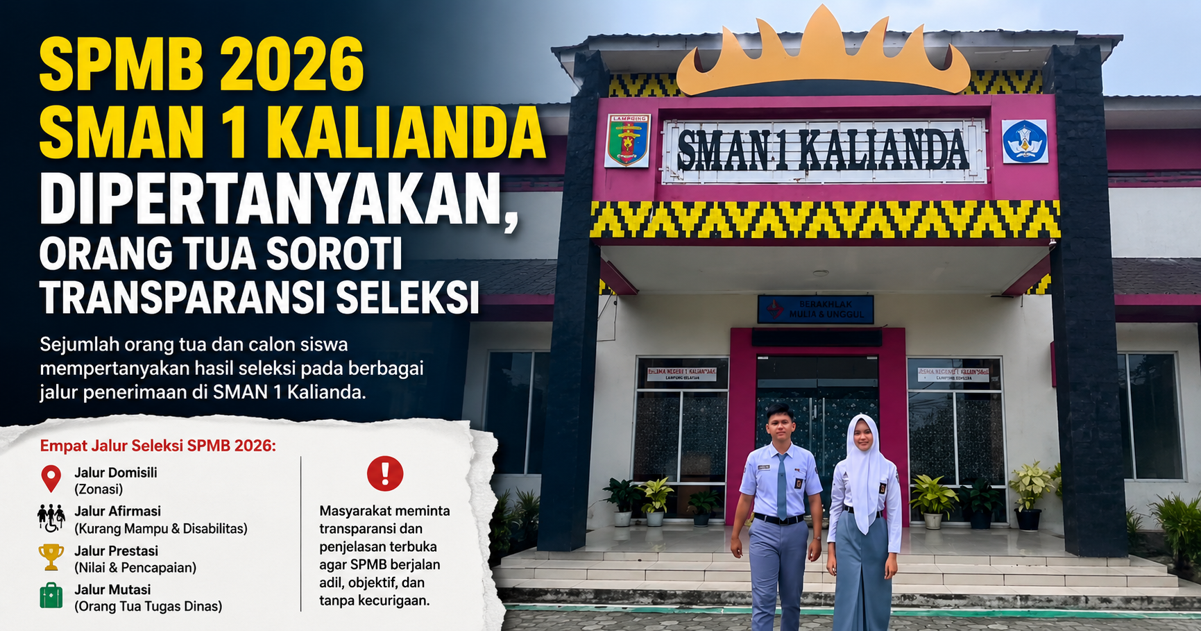 SPMB 2026 SMAN 1 Kalianda Dipertanyakan, Orang Tua Soroti Transparansi Seleksi
