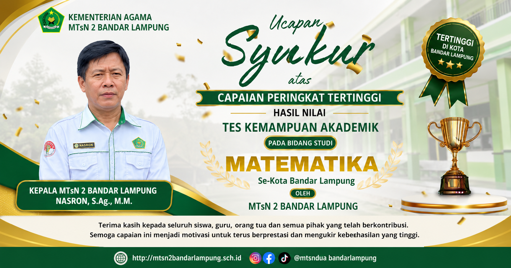Prestasi Matematika MTsN 2 Bandar Lampung Raih Peringkat Tertinggi Kota