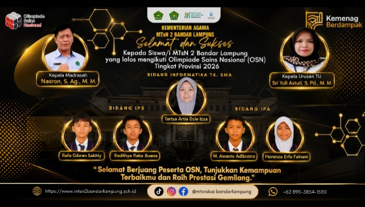 OSN MTsN 2 Bandar Lampung Loloskan Lima Siswa ke Provinsi 2026
