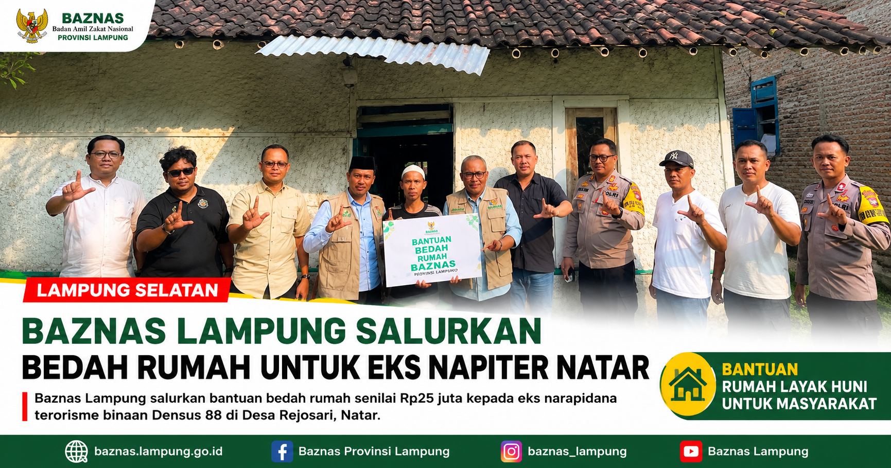 Baznas Lampung Salurkan Bedah Rumah untuk Eks Napiter Natar