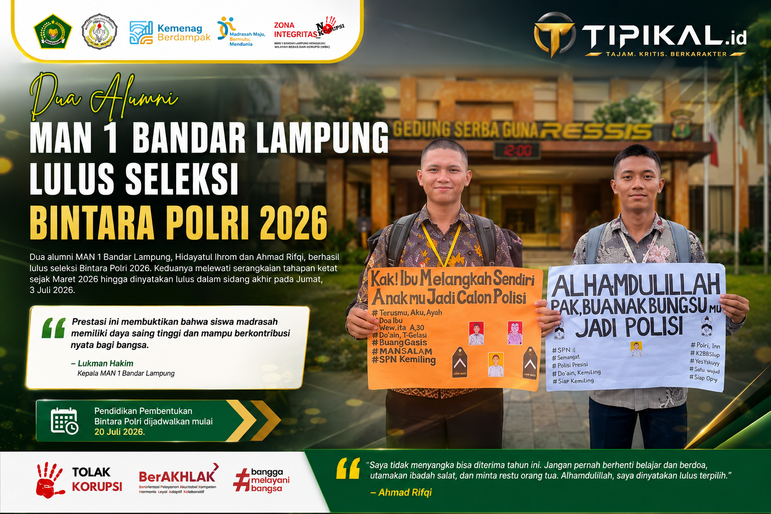 Dua Alumni MAN 1 Bandar Lampung Lulus Seleksi Bintara Polri
