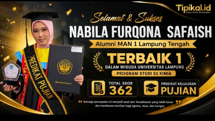 Nabila Furqona Raih Terbaik 1 di Wisuda Universitas Lampung